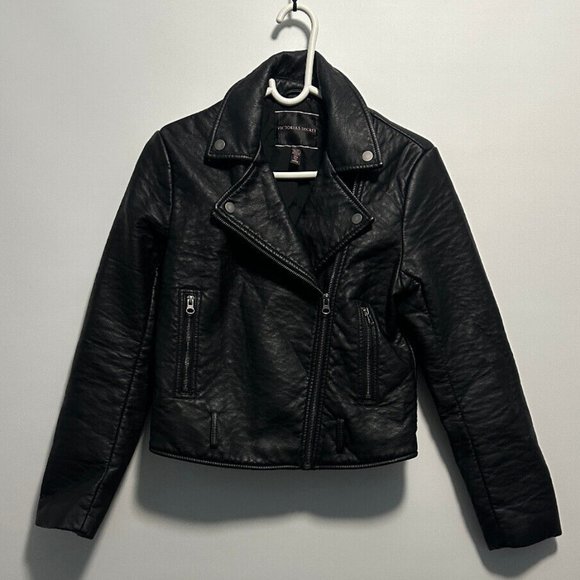 Victoria's Secret Black Faux Leather‎ Motorcycle JacketSz S